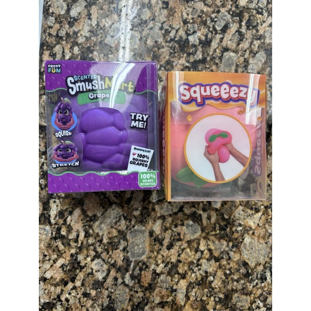 Jumbo Squishy Fruit Set of 2 Squeezy Peach, Smushmart Scented Grape - Authentic